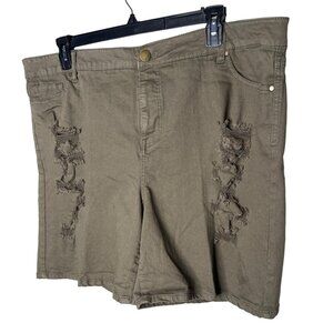 Fourteenth Place Plus Size 22W High Rise Distressed Green Denim Shorts